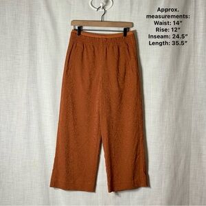 Athleta Echo Wide Leg Cropped Pants Pull On Elastic Waist Burnt Orange Size 6